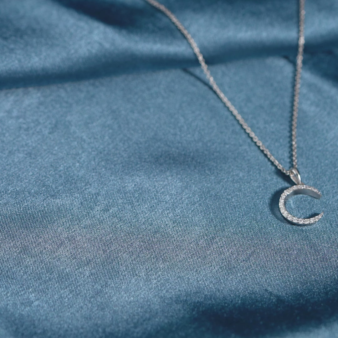 18 Karat Gold Chain-Small Creascent Moon  Diamond Pendant