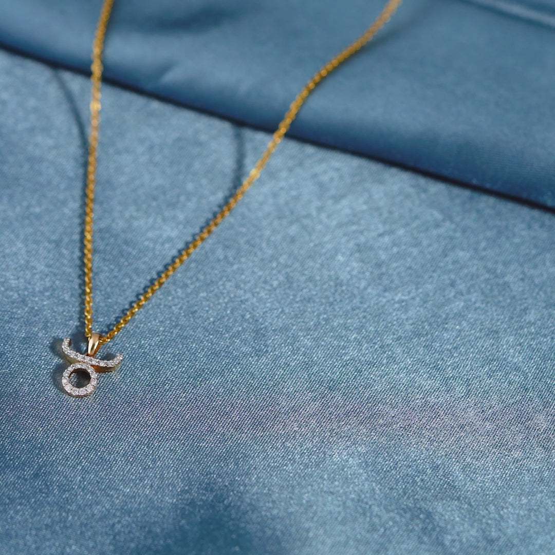 18 Karat Gold Chain-Tauras Zodiac Diamond Pendant