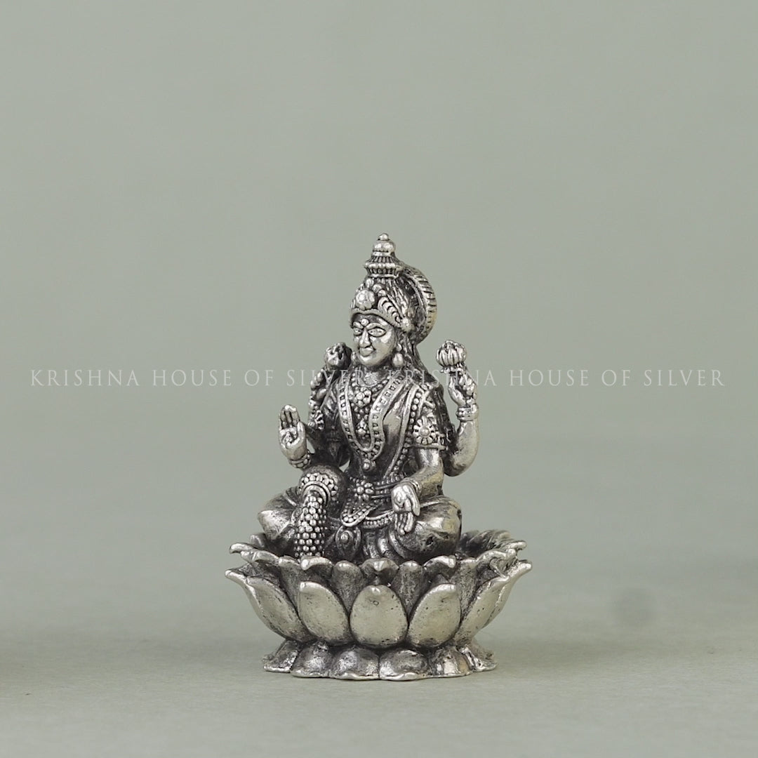 Silver Lakshmi Idol on Lotus - Goddess of Wealth