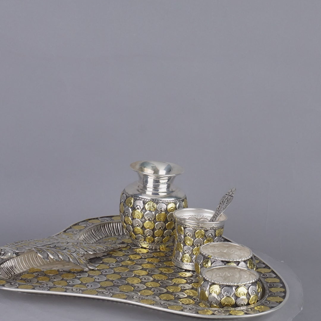 Mesmerising  Silver Pooja Set in Silver and Gold Finish