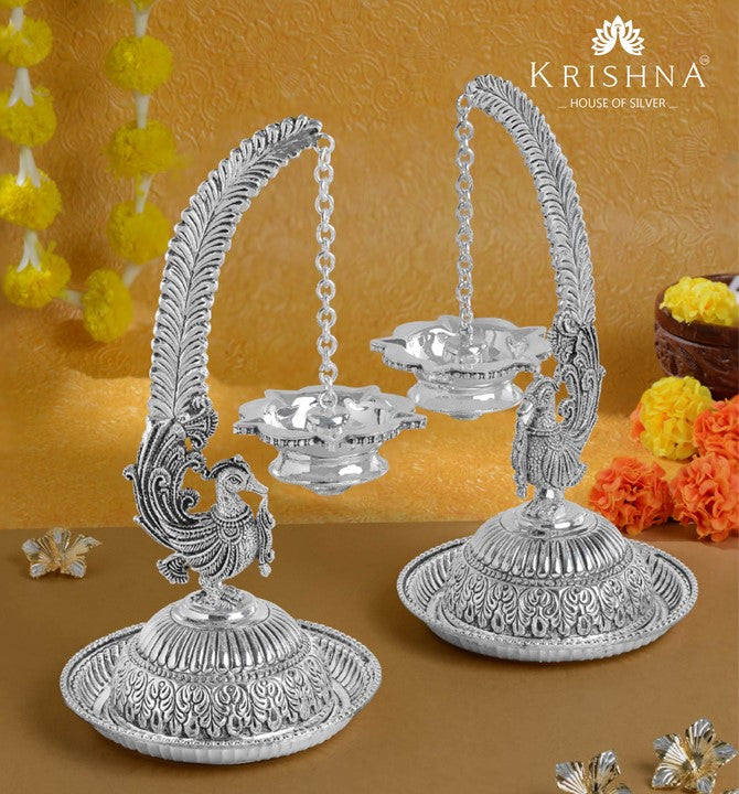 Pure Silver Peacock Hanging Diya