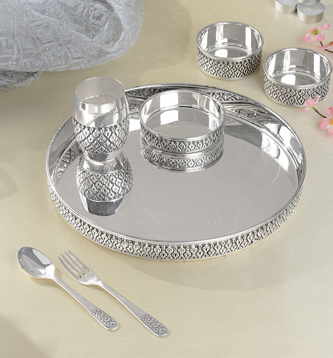 Pure Silver Thali Set In Nakshi Work