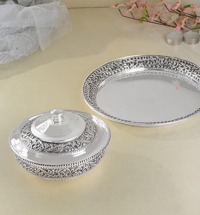 Traditional Silver Serving Dish & Plate