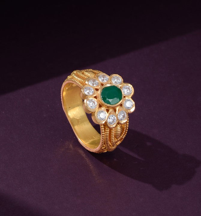 Ribbed Gold Ring for Men in 22k