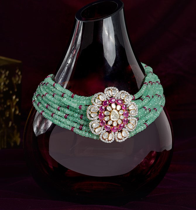 Russian Emerald Choker with Polki Pendant