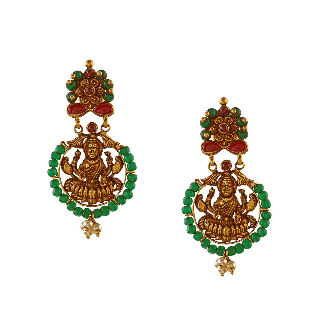 22K Gold Earring in Laxmi Motif - Krishna Jewellers Pearls and Gems