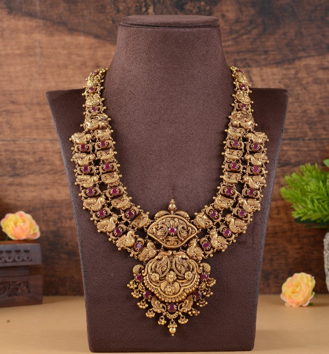 Ruby Peacock Gold Haram Necklace