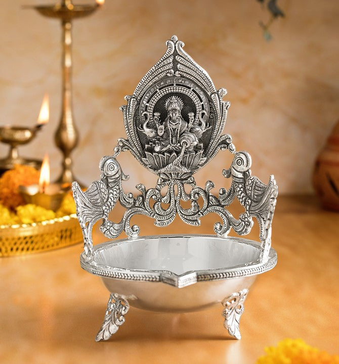 Peacocks & lakshmi diya Crafted Using Silver