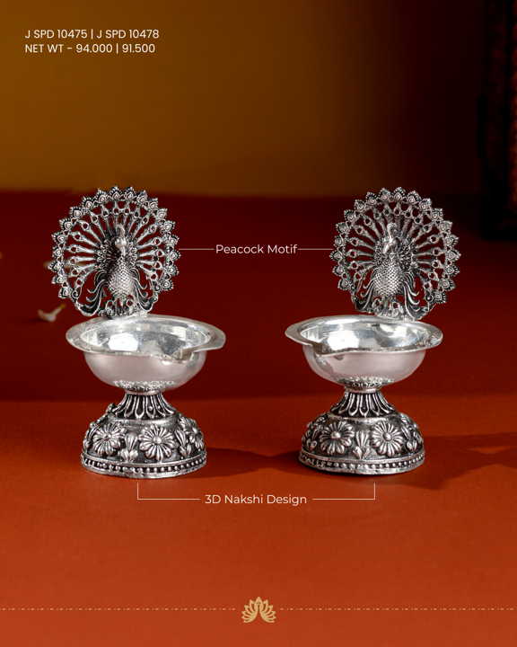 92.5 Silver Peacock Deepam Stand Elegant Traditional Design