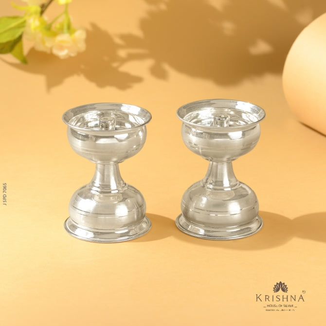 Ornate Silver Diya Pair