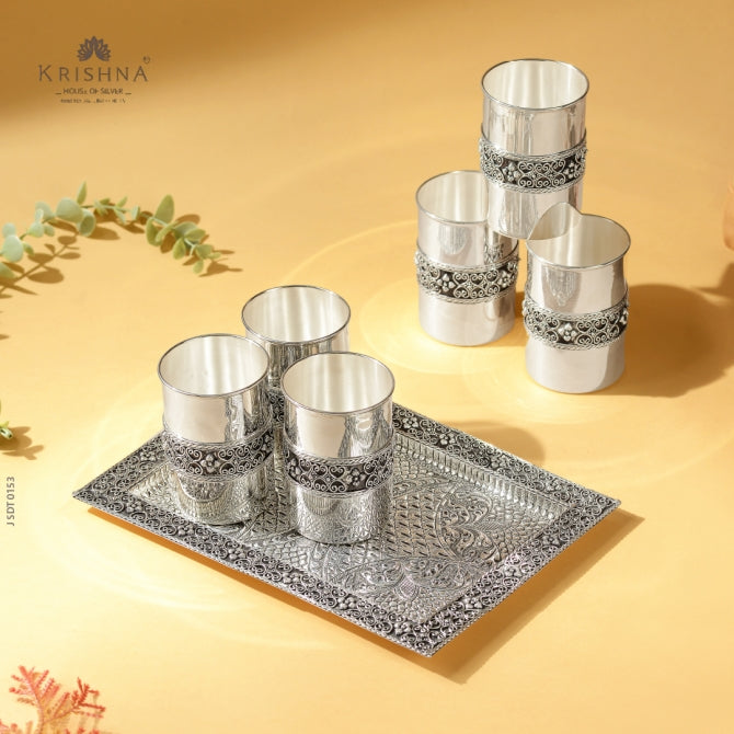Antique Premium Silver Glass & Tray Set