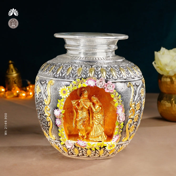 Radha Krishna Silver Kalasha