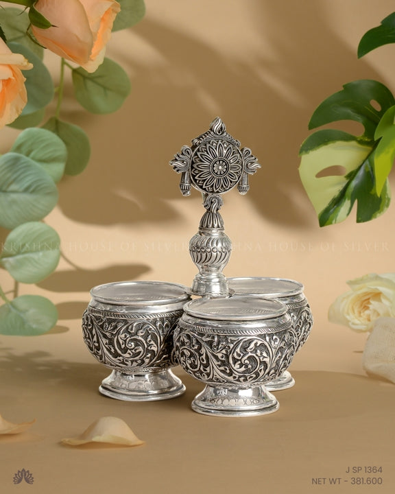 92.5 Silver Antique Panchapali 3 Bowl Design