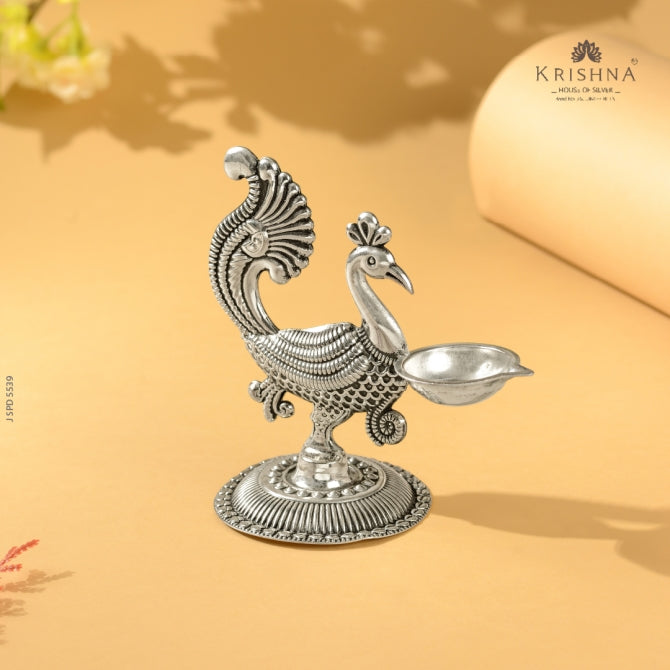 Antique Peacock Deepam in Silver