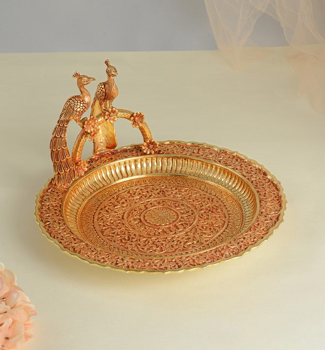 Silver Peacock Pooja Thali