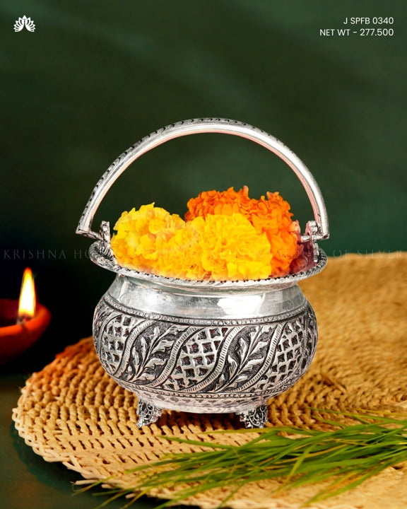 92.5 Silver Pooja Flower Basket Traditional Design