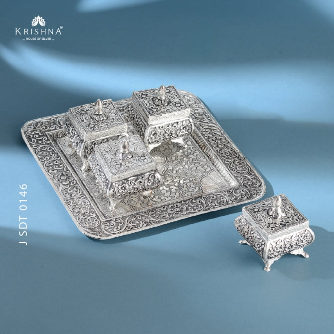 Antique Silver Dryfruit Barni & Plate Set