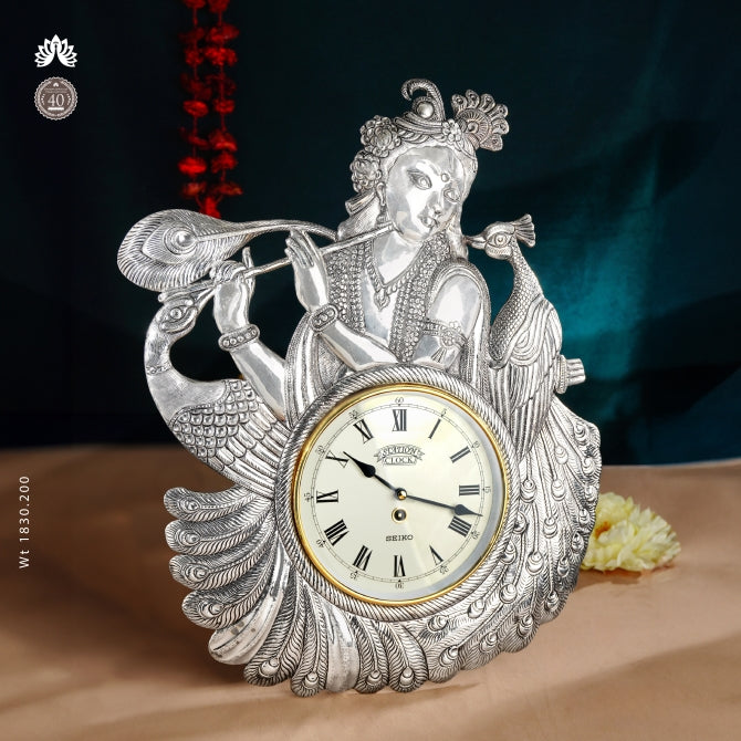 Krishna Theme Silver Wall Clock