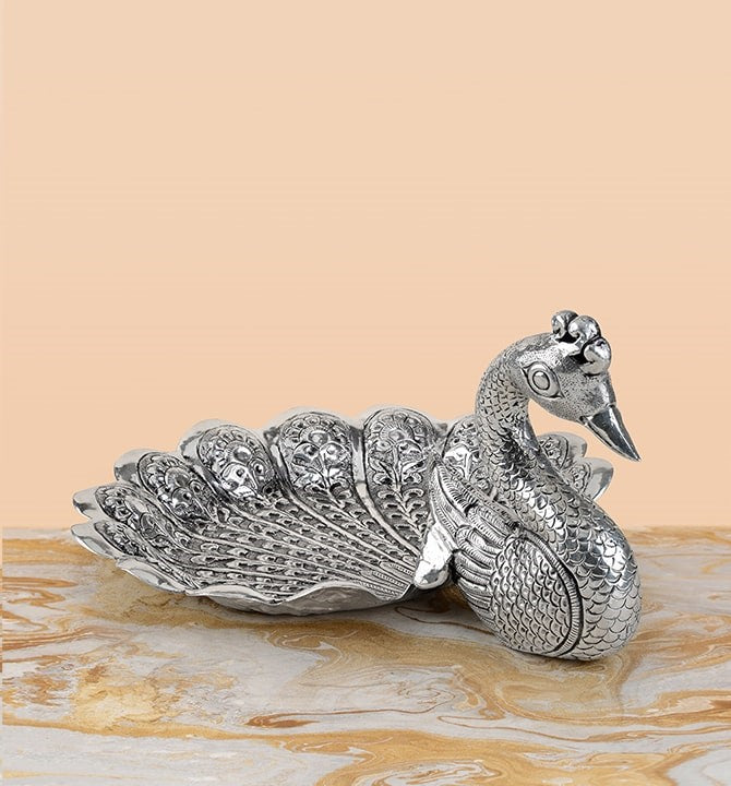 Peacock Silver Pooja Plate