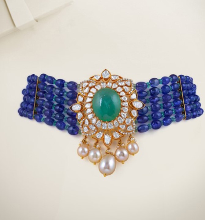 Tanzanites Emerald Uncut Diamonds choker Necklace