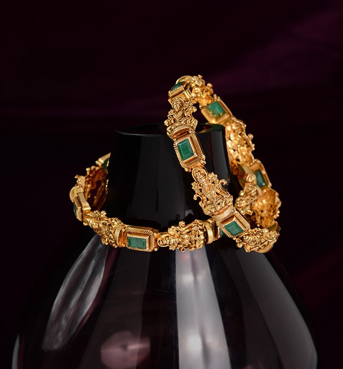 Laxmi Motifs Temple Gold Bangles