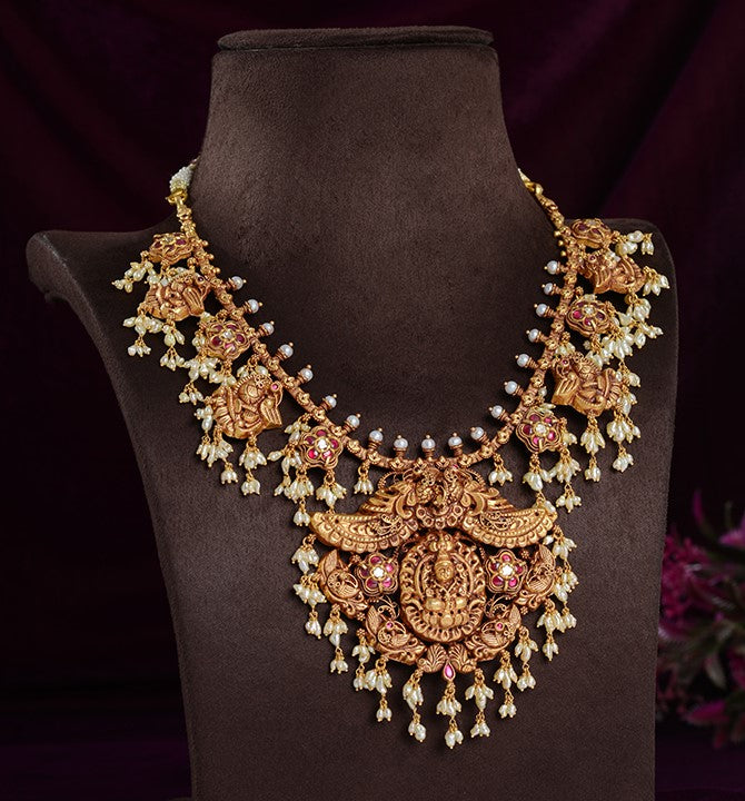 Divine Lakshmi and Peacock Gold Necklace