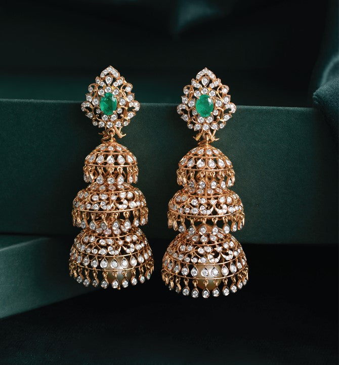 Three Step Diamond Jhumka Earrings