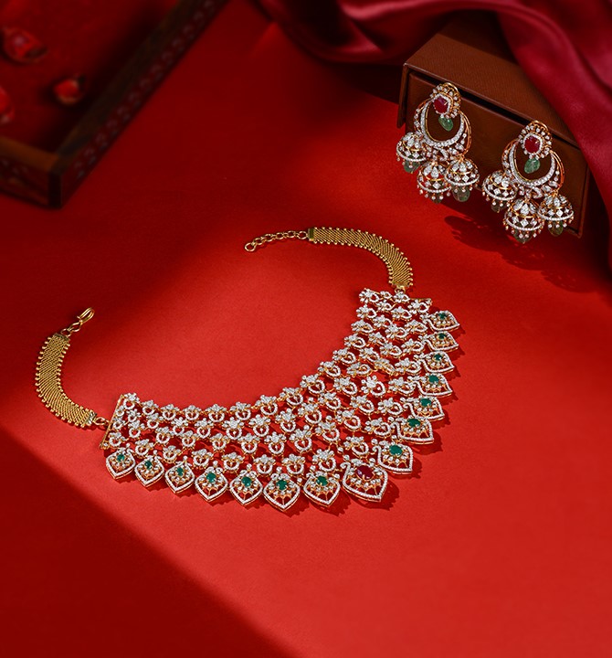 Diamond Choker Necklace and Earrings Sets