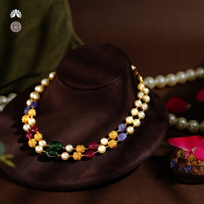 Classic Two Line Pearls Short Necklace