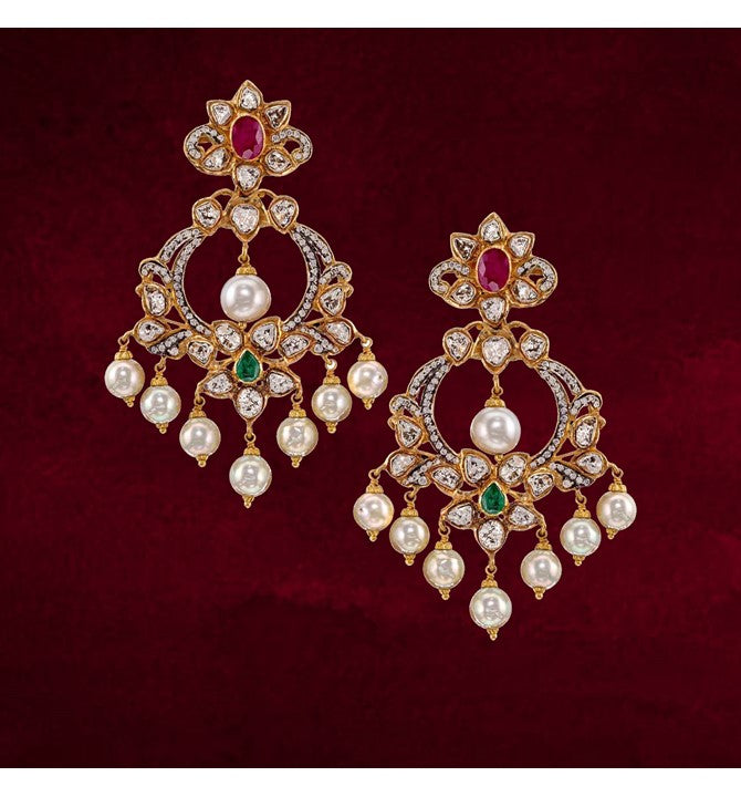 Gold with polki chandbali earrings