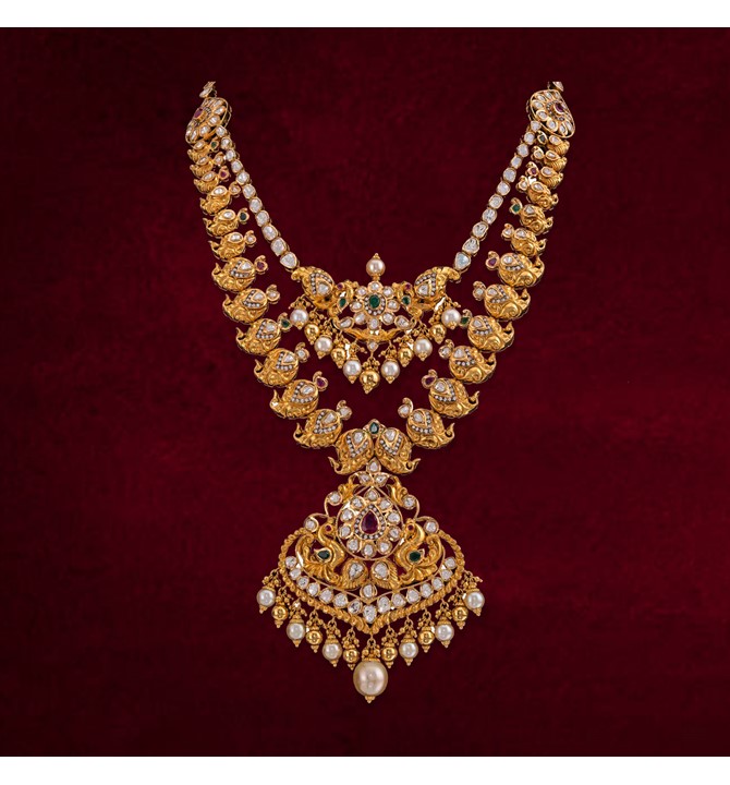 Gold with polki multi-stone necklace with south sea