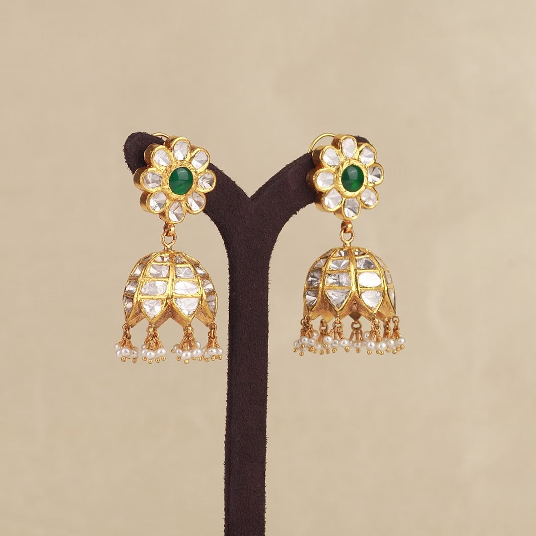 22k Gold Polki Jhumka Earrings