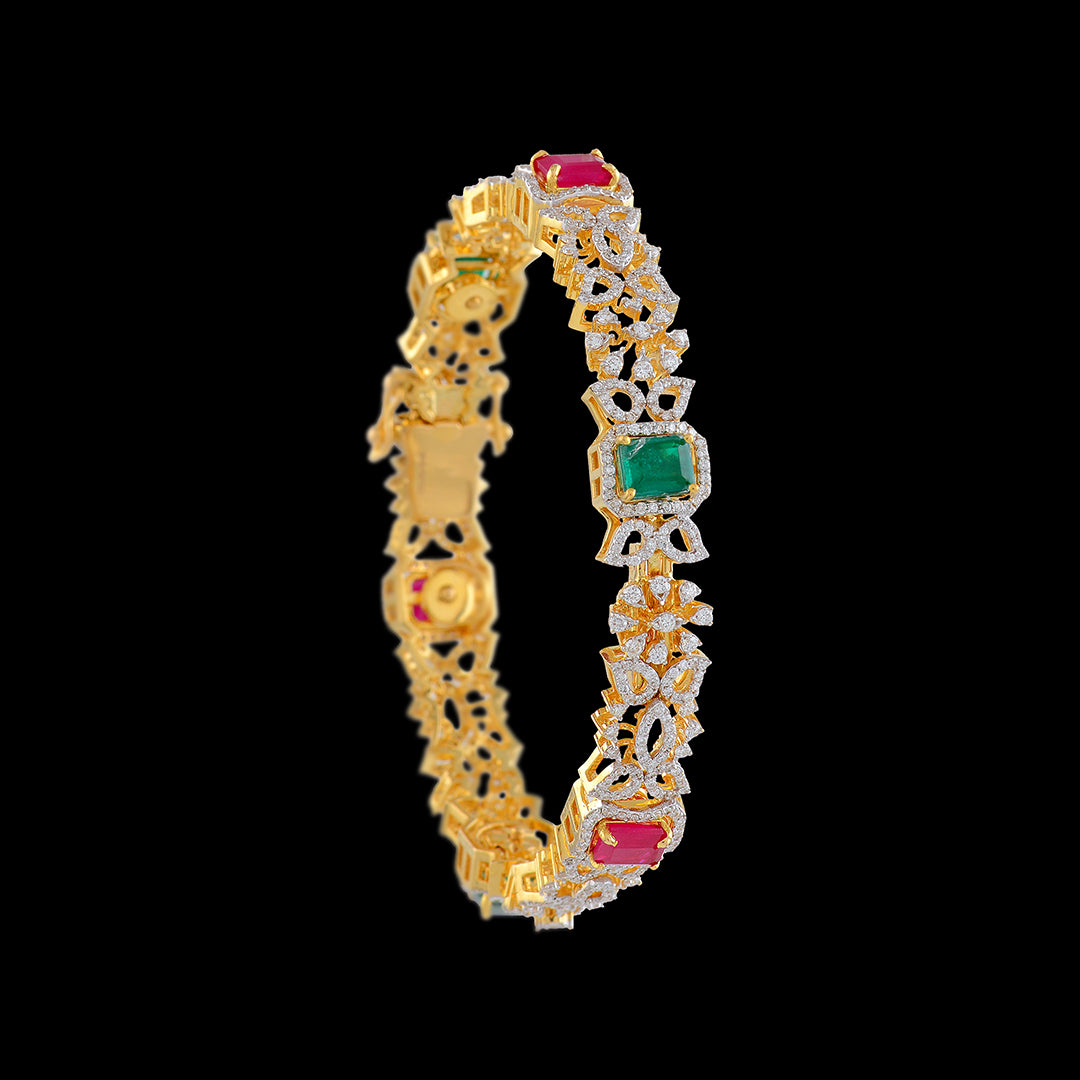 Floral Diamond Stone Bangle - Krishna Jewellers Pearls and Gems