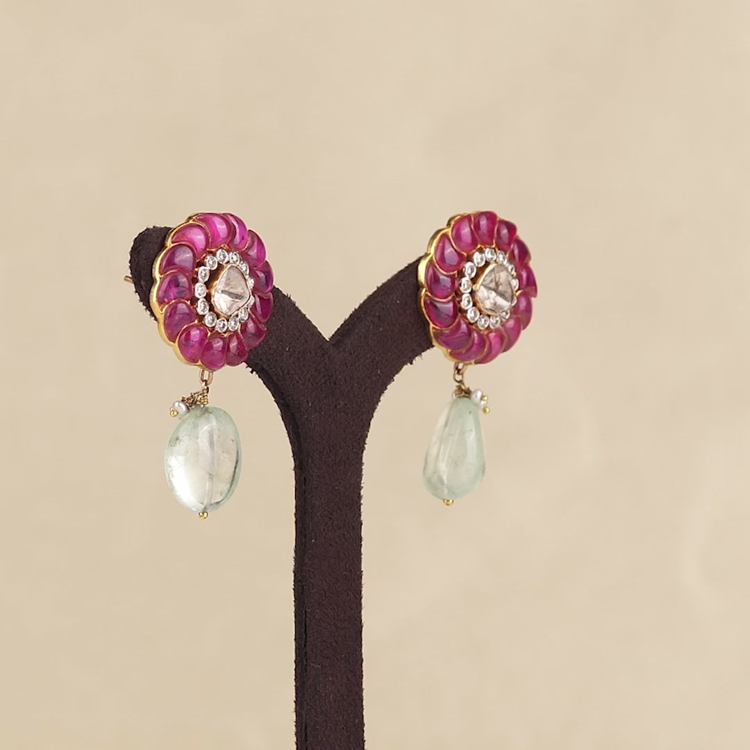 18k Ruby Polki Emerald Studs