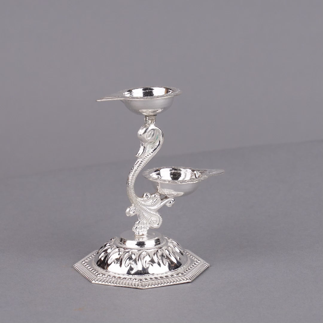 Silver Peacock Diya Stand