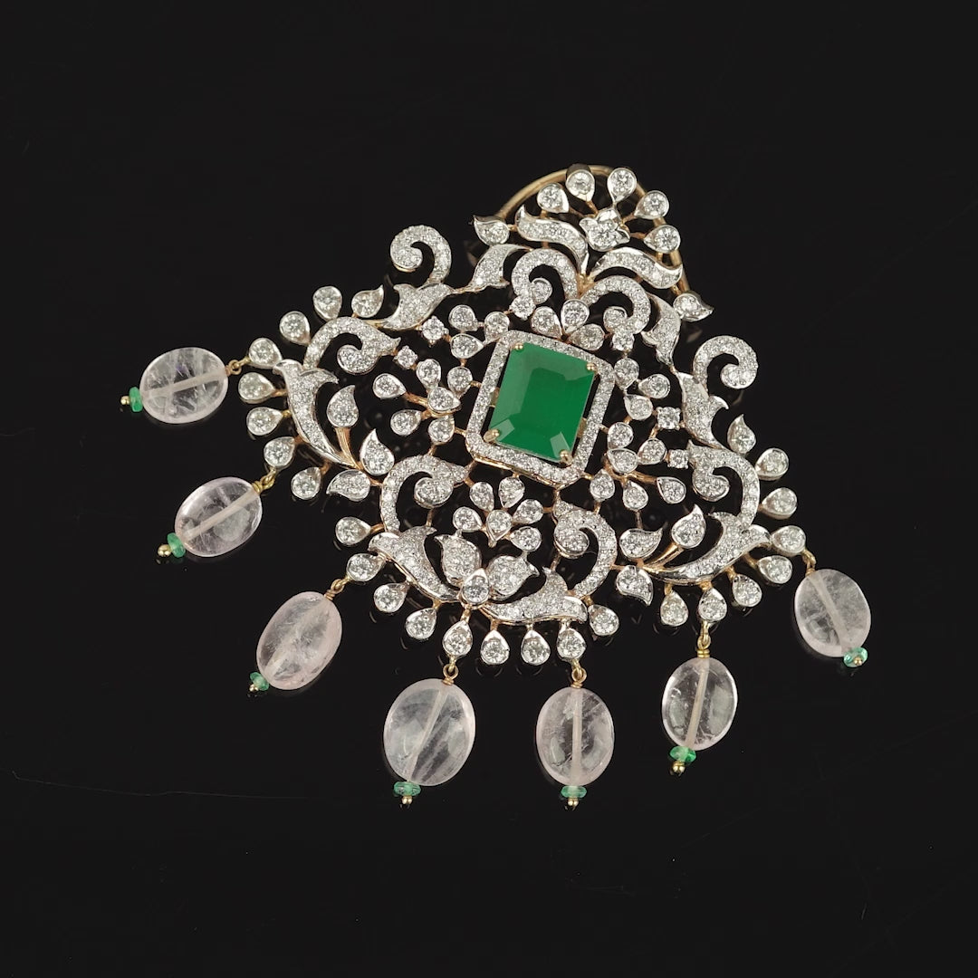 Diamond Pendant with Morganite Beads