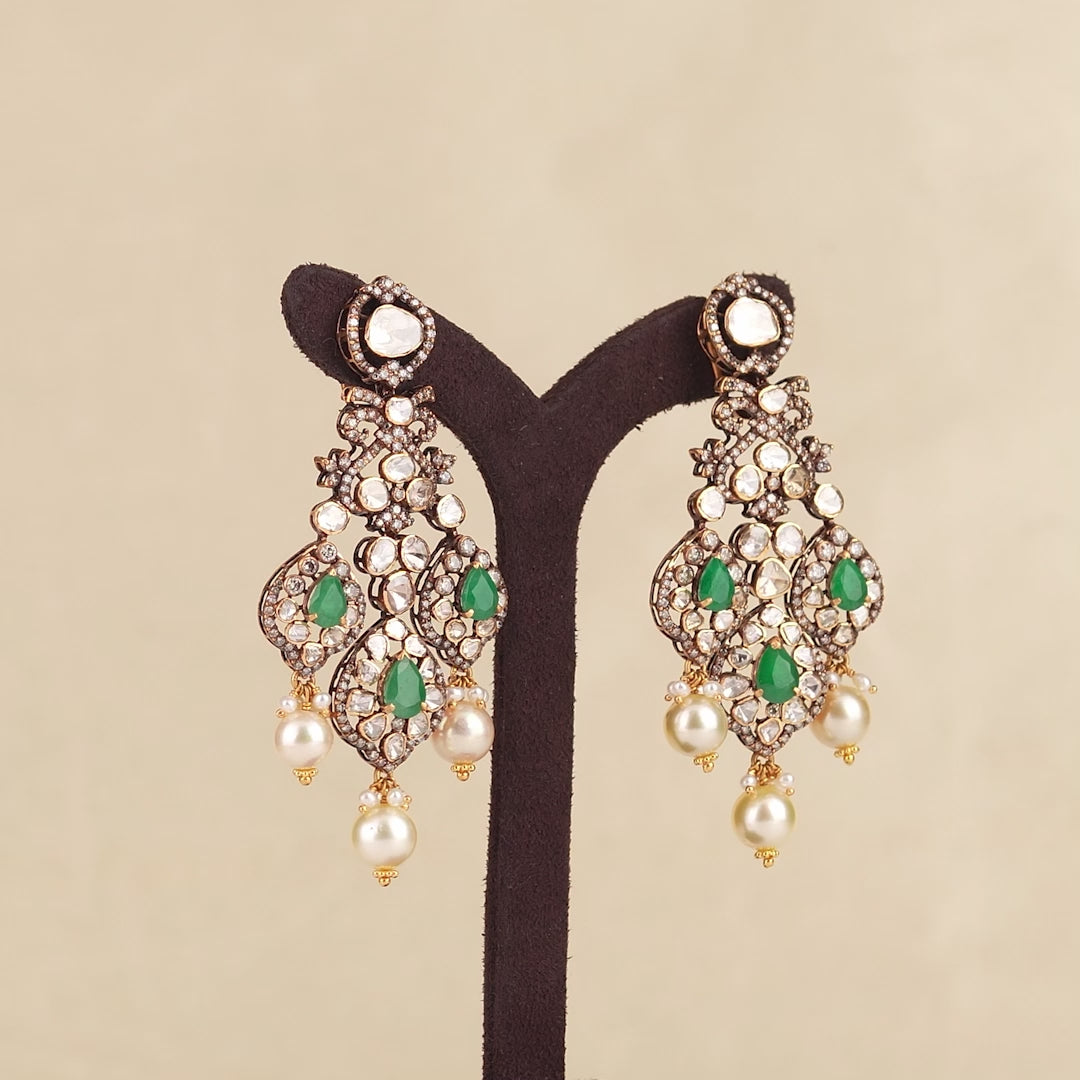 22k Gold Polki Emerald Hanging Earrings