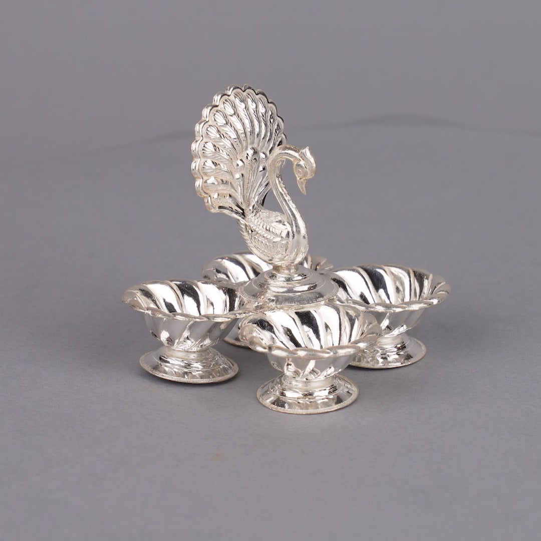 Peacock themed silver panchapali