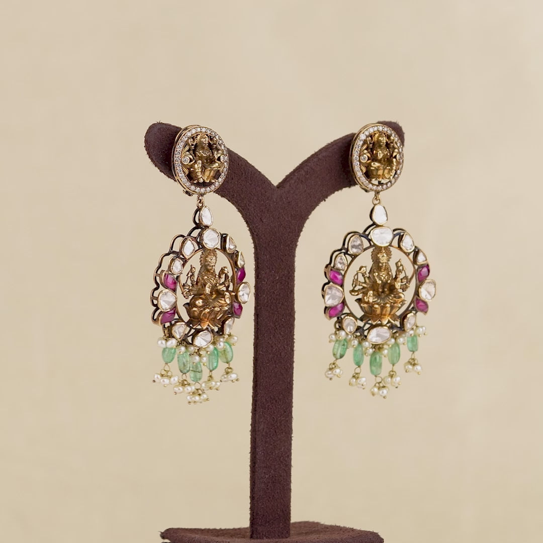 Laxmi Theme 18k Gold Polki Earrings
