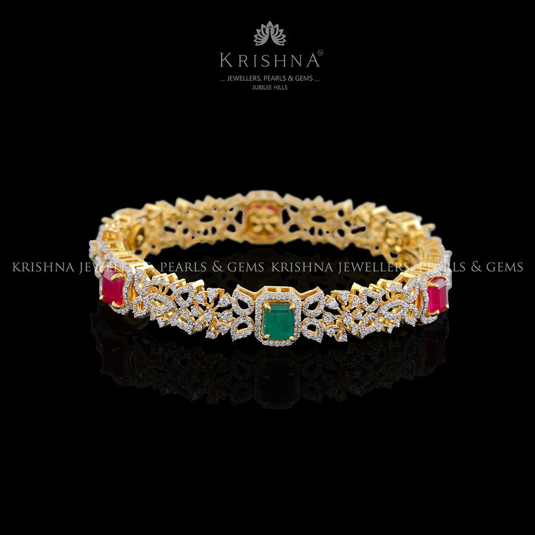 Floral Diamond Stone Bangle - Krishna Jewellers Pearls and Gems