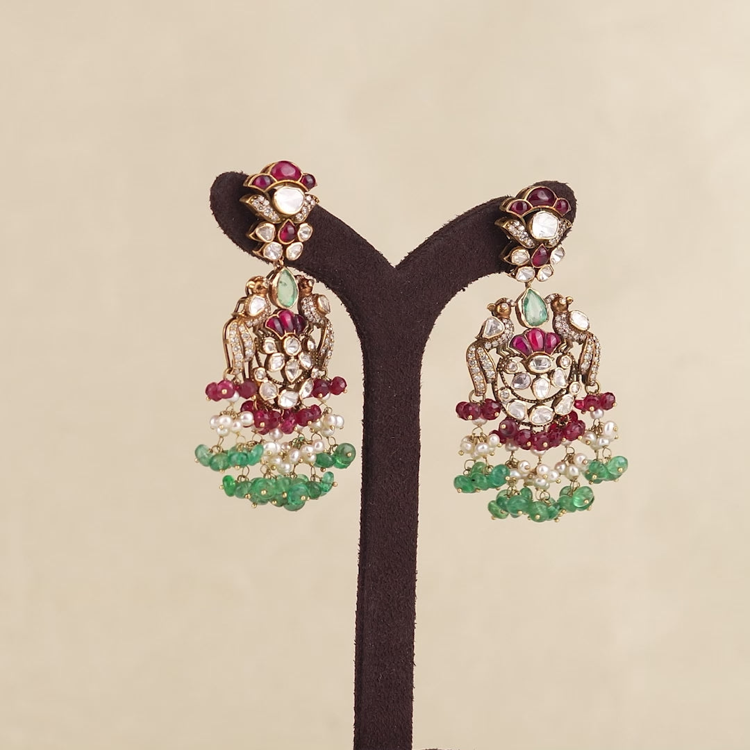18k Gold Ruby Polki Emerald Earrings