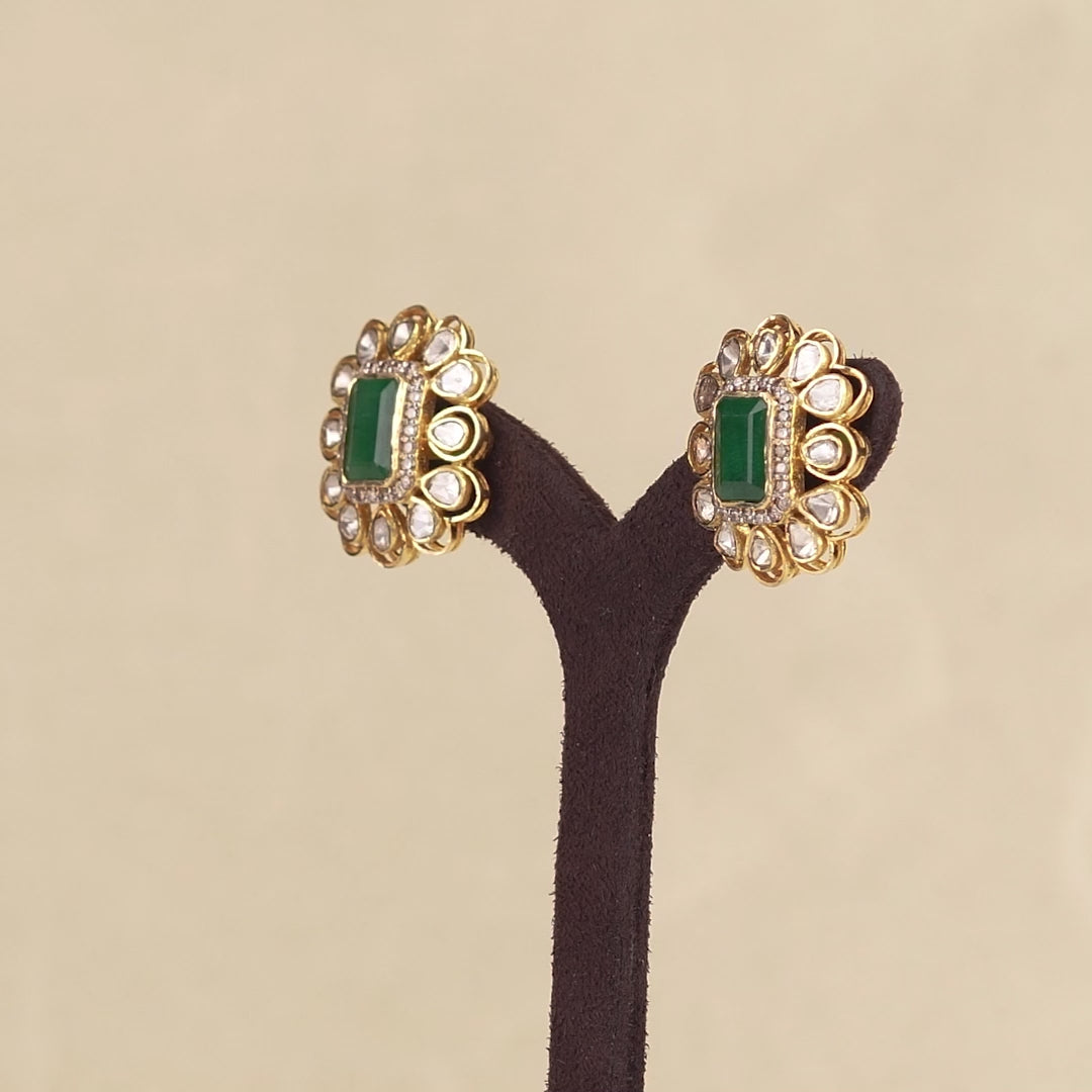 Polki Studed Earrings Crafted with Emerald