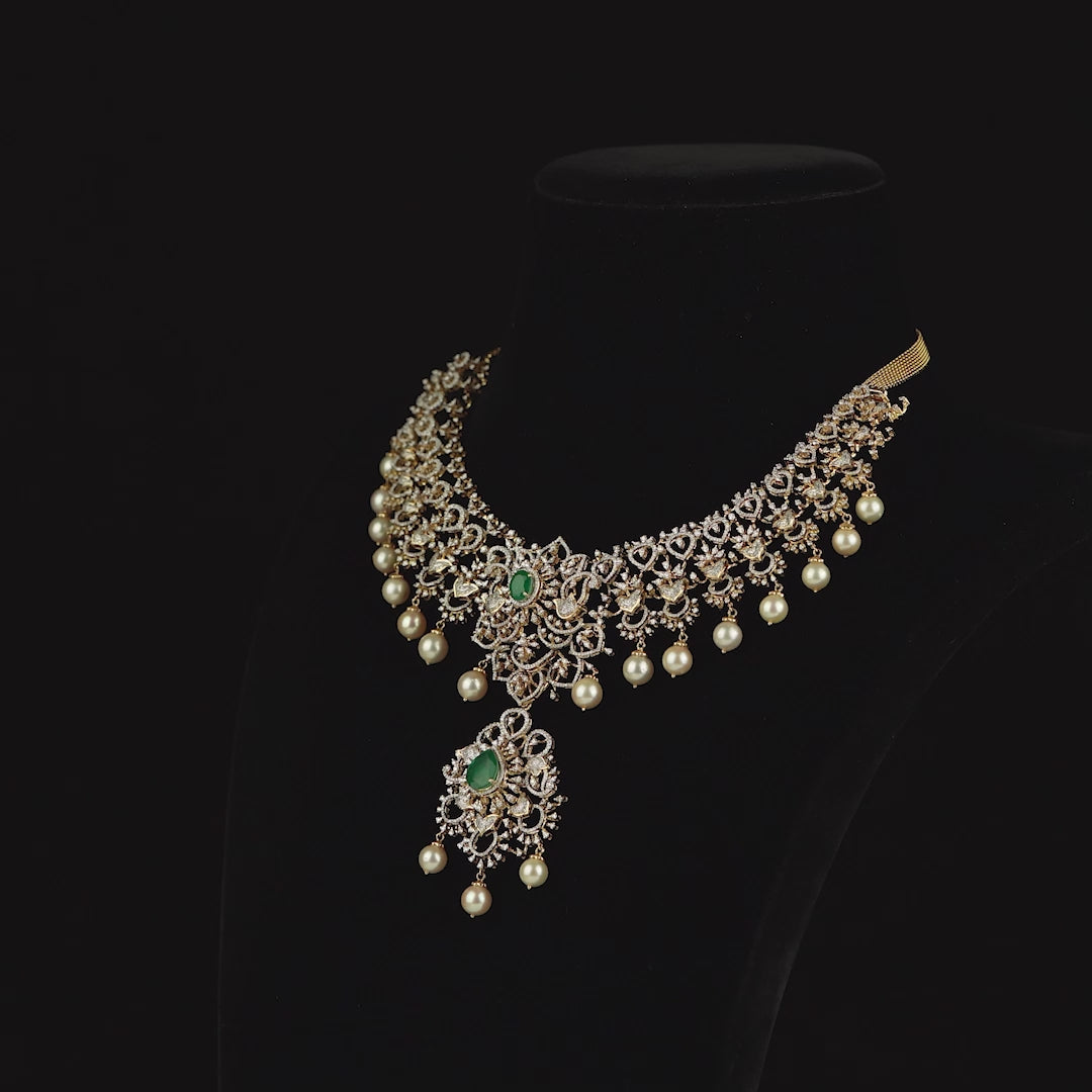 Diamond Pearl Emerald Choker Necklace