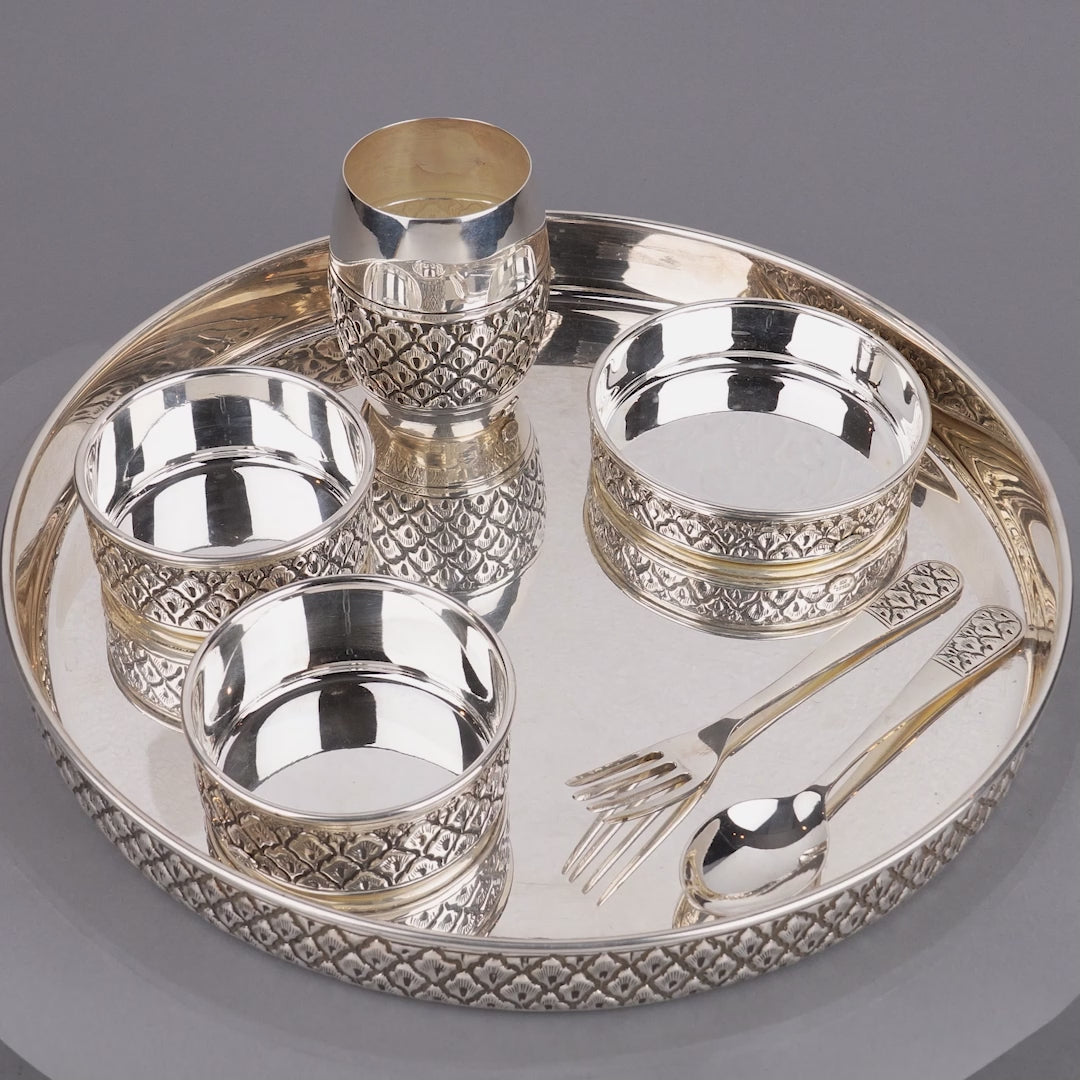 Silver Floral Design Dinner Set
