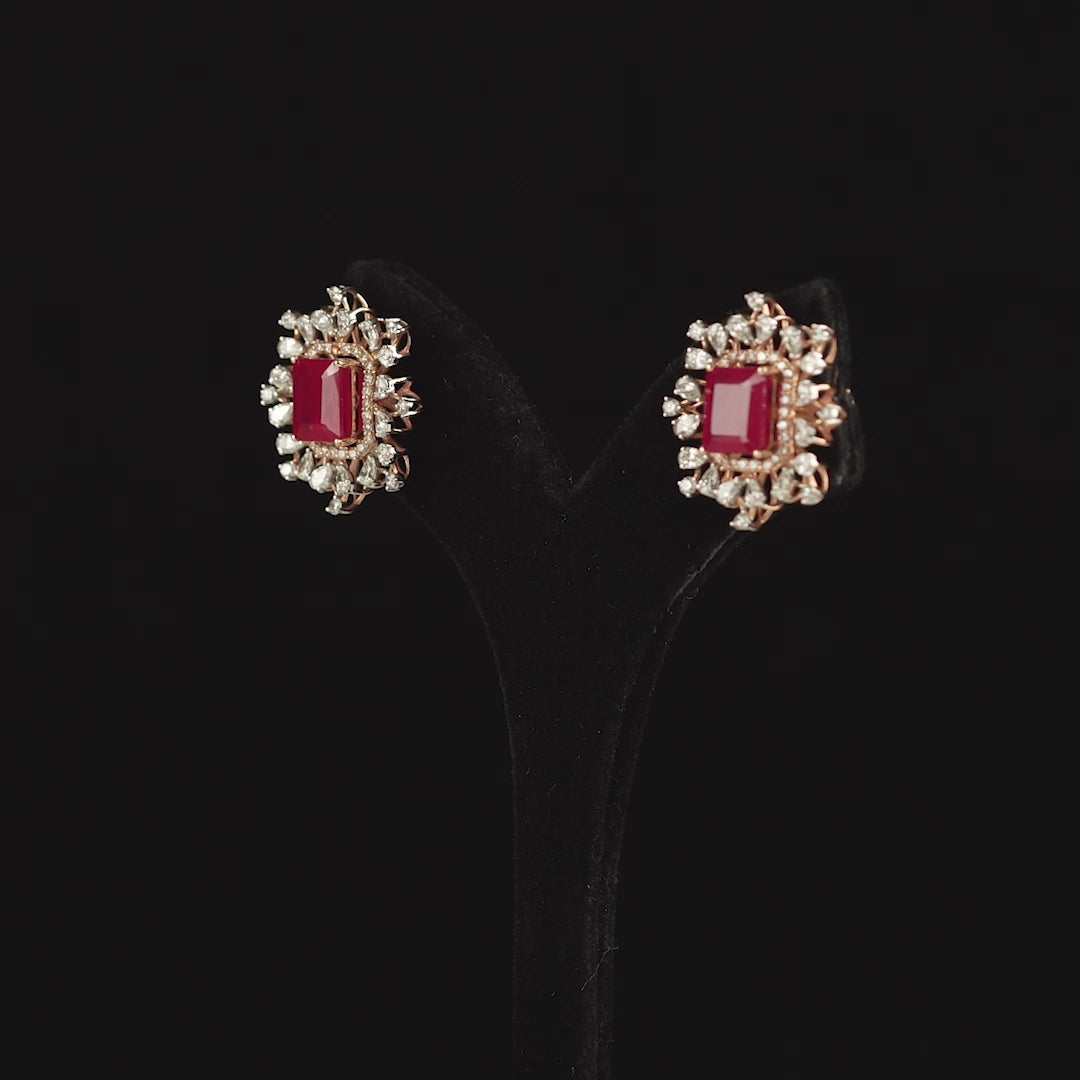 Flowery Square Diamond Earrings