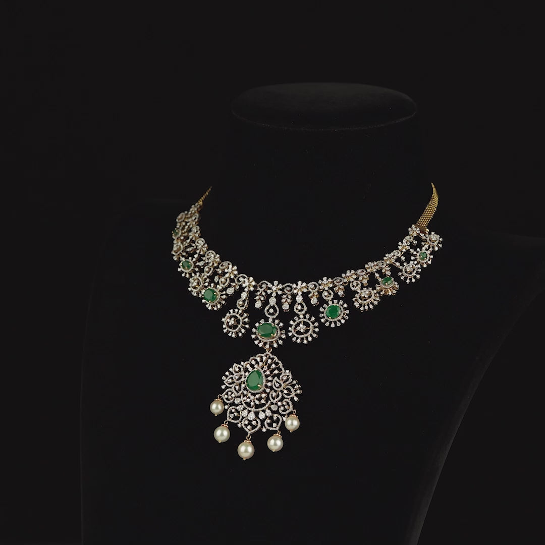 Diamond Short Necklace with beads and pearls