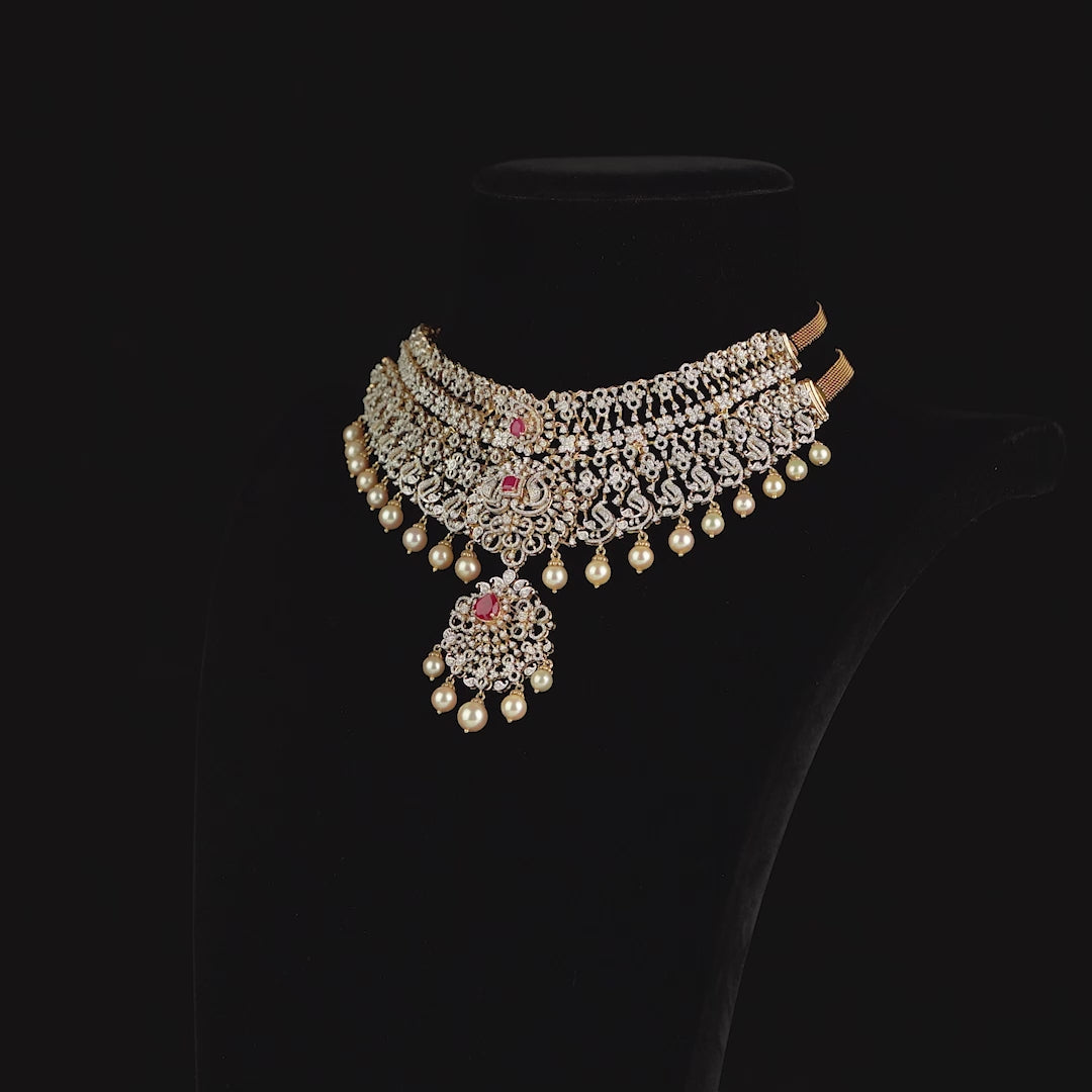 Diamond Rubys Pearl Choker