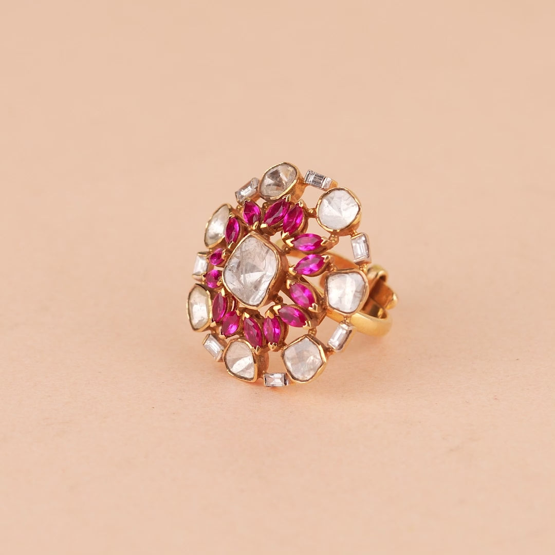 18k Polki Ruby Ring for women
