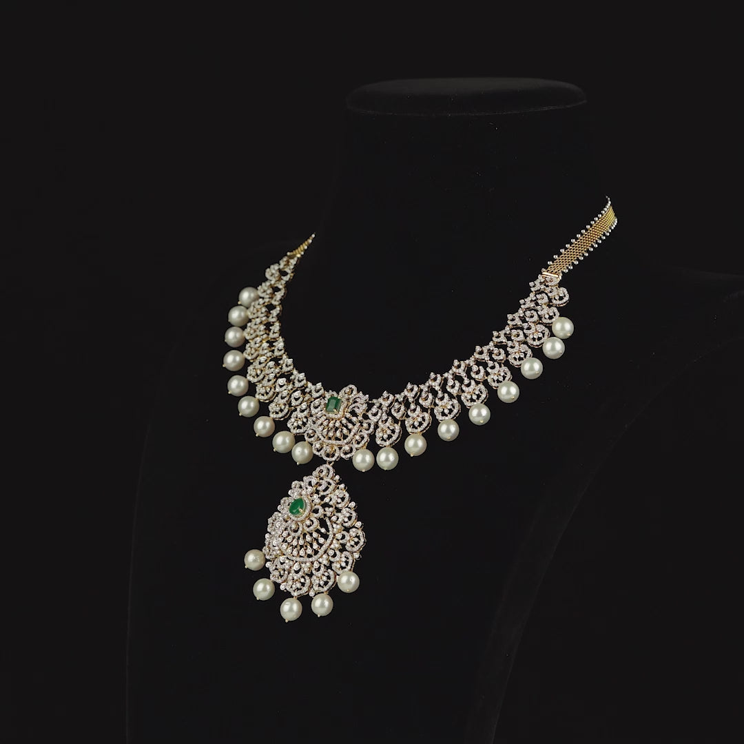 Diamond Hanging Pearls Choker