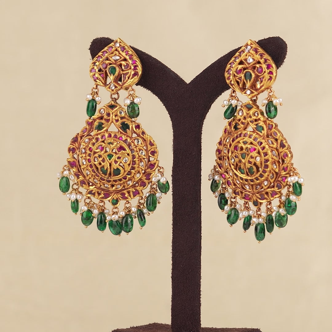 22k Gold Kundan Polki Hanging Earrings